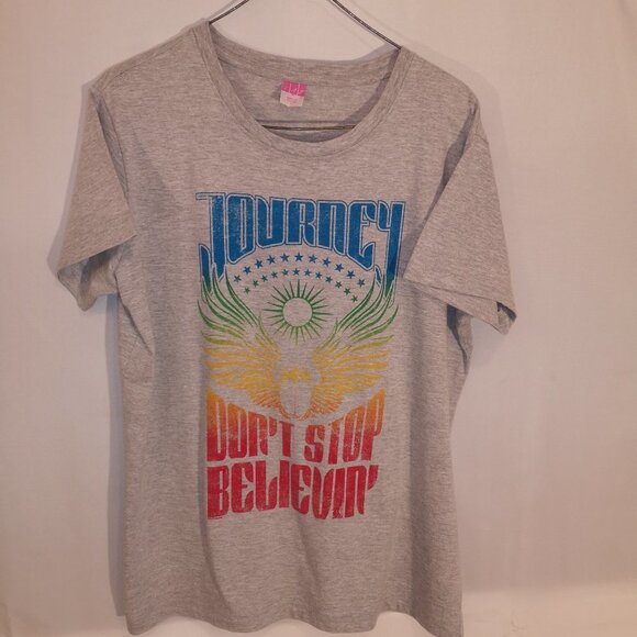 LAT Ladies Size Large Grey Journey Don't Stop Believin' Short Sleeve T-shirt - Picture 1 of 7